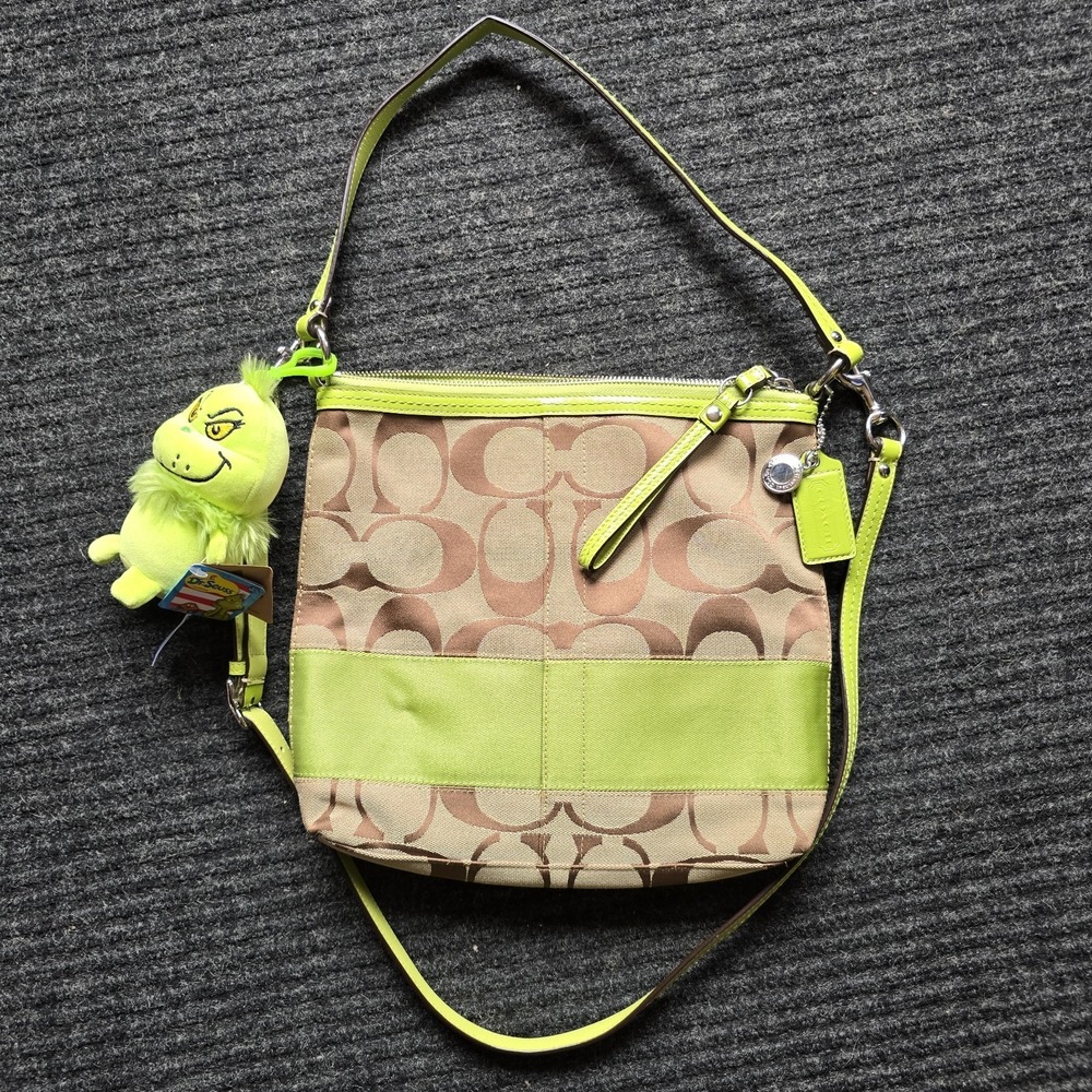 Coach Khaki Apple Green Signature Logo Canvas Purse Handbag G0973-F13674 Y2k